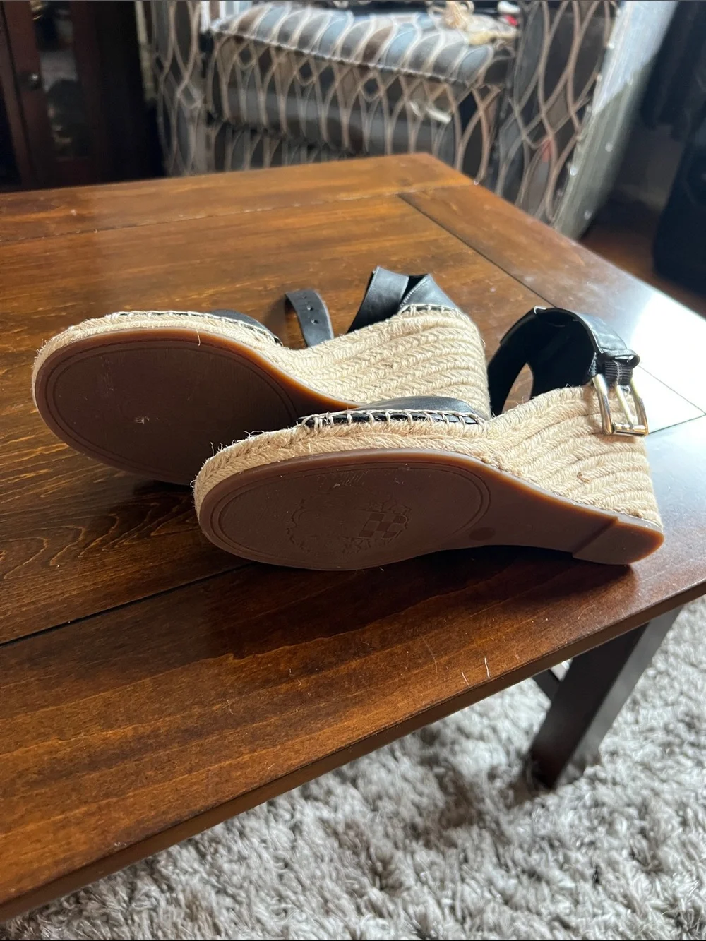 Vince Camuto Black Espadrille Wedge Sandals with Ankle Buckle